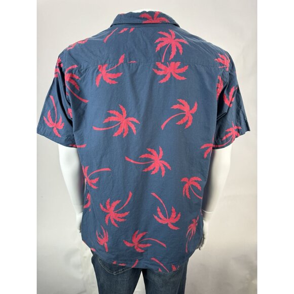 Paradise City Mens Large Hawaiian Shirt Blue & Red Palm Tree Print Short Sleeve - Picture 2 of 16